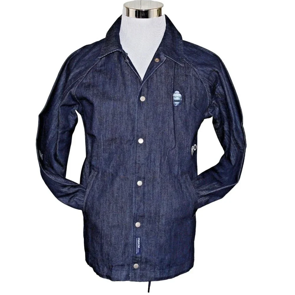 Streetwear Denim Blue Jean Large Hip Hop Embroidered Buddha Jacket Urban FMACM - Picture 1 of 11
